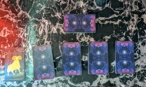 Tarot cards set up to start the solo tarot journaling RPG, Anamnesis
