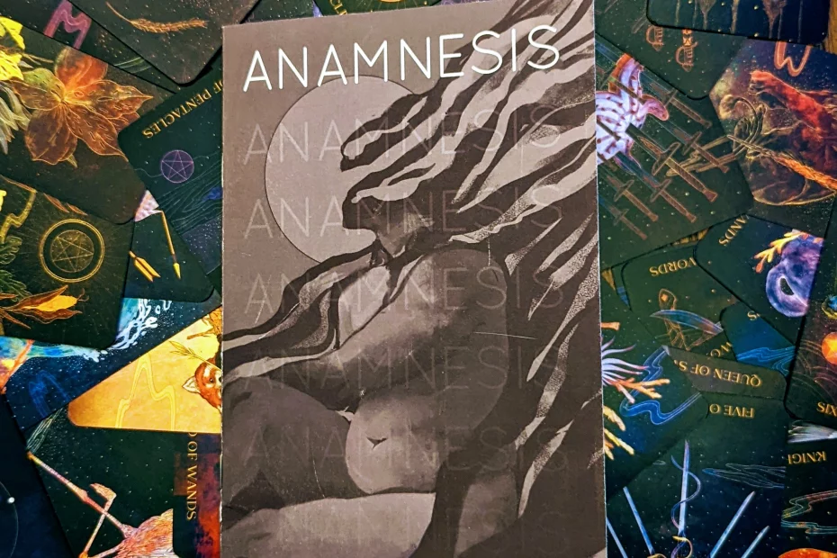 The TTRPG Anamnesis on a deck of cards